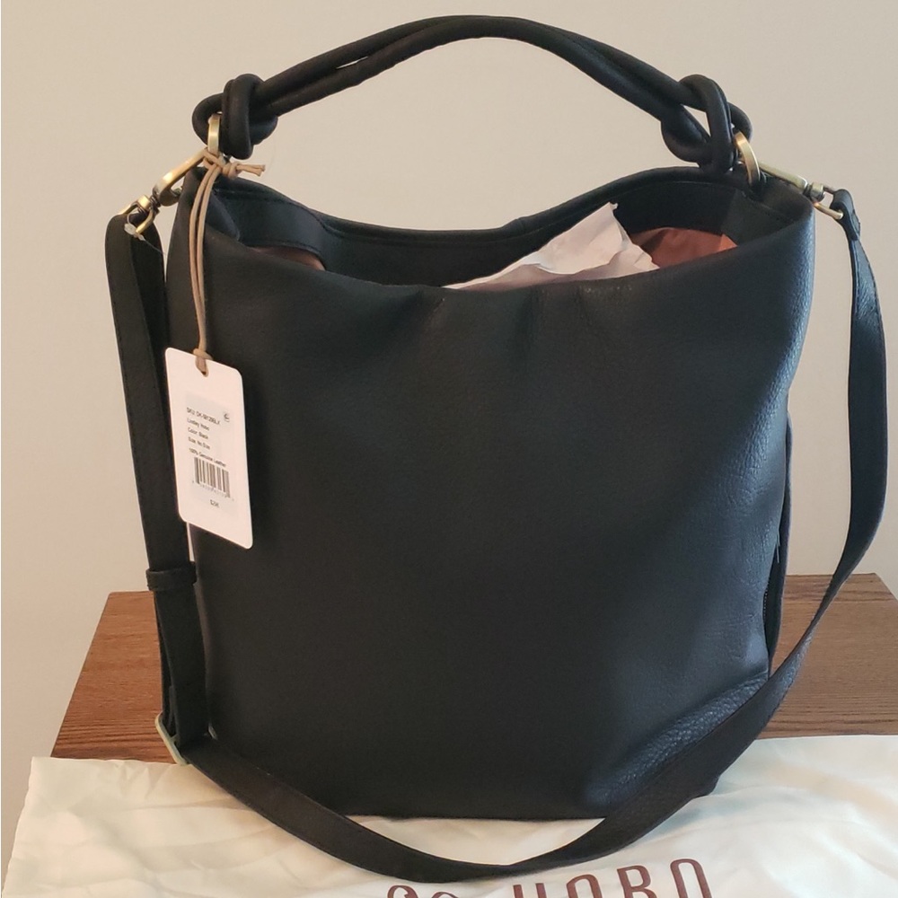 New Hobo Lindley Black Soft Leather Slouchy Crossbody Shoulder Bag Purse